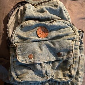 Denim Backpack with Leather Patch vintage